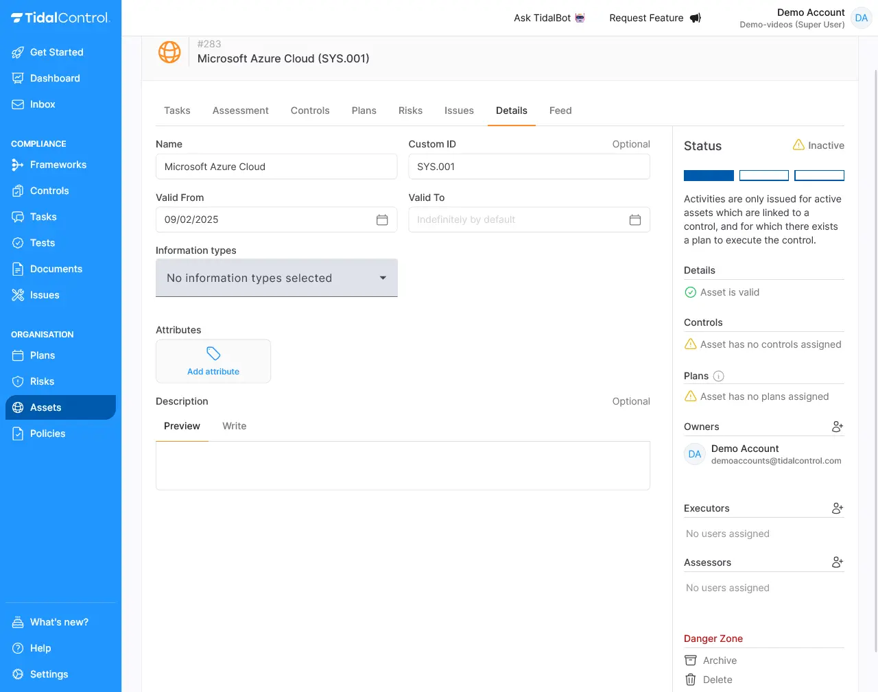 Clicking on asset details